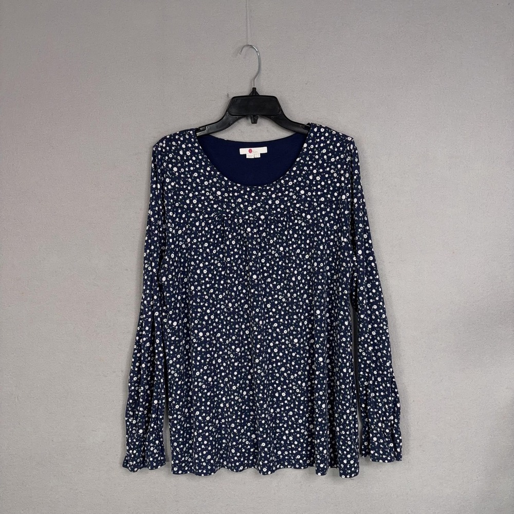Boden Shirt Womens 16 Blue Daisy Floral Modal Jersey Scoop Neck Long Sleeve Top